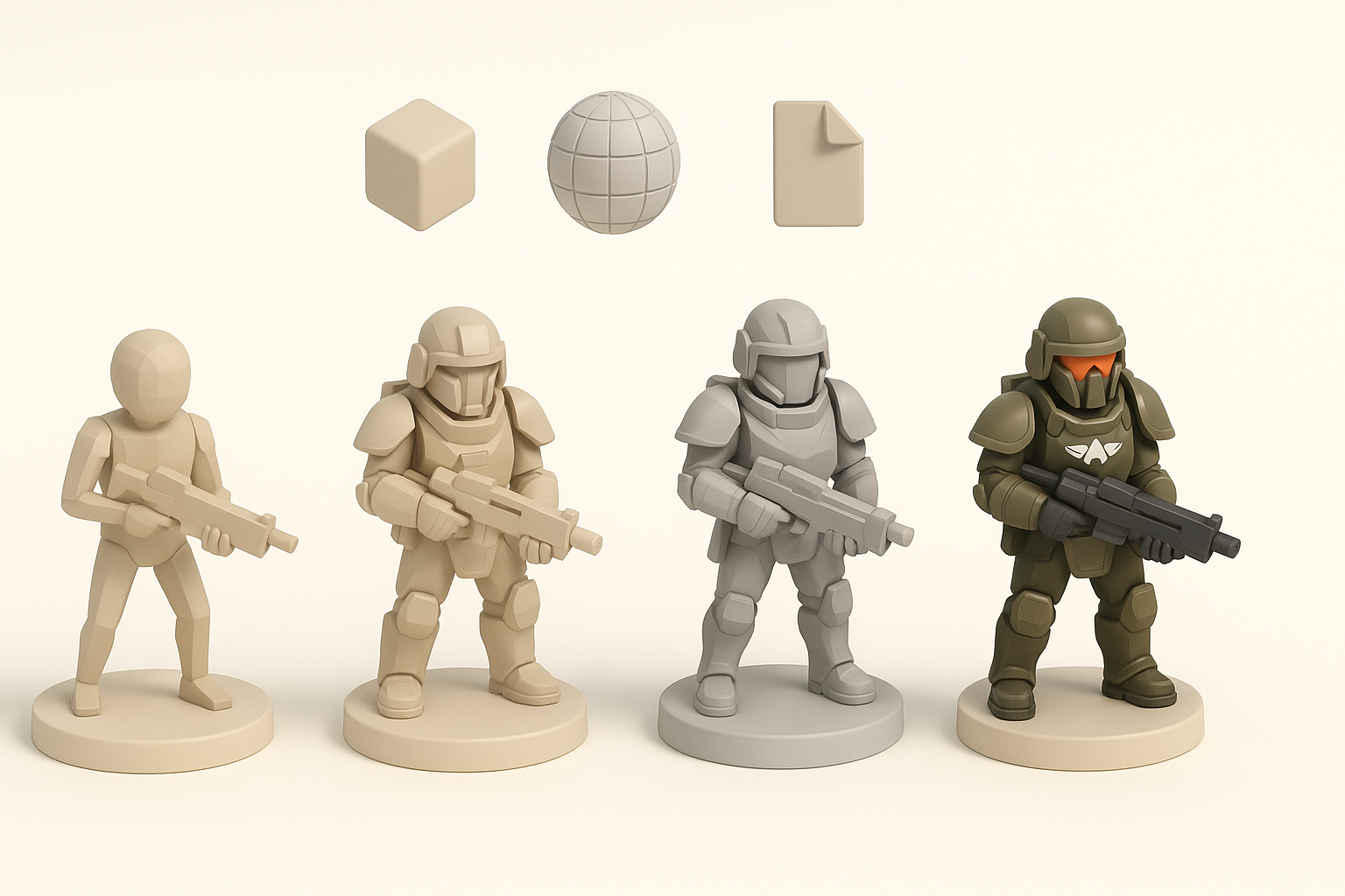 Helldivers 3D 模型创建工作流程示意图