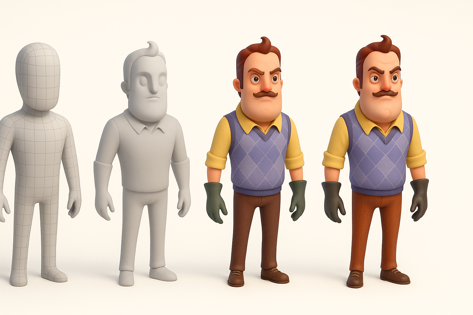 分步教程:制作 Hello Neighbor 角色模型示意图