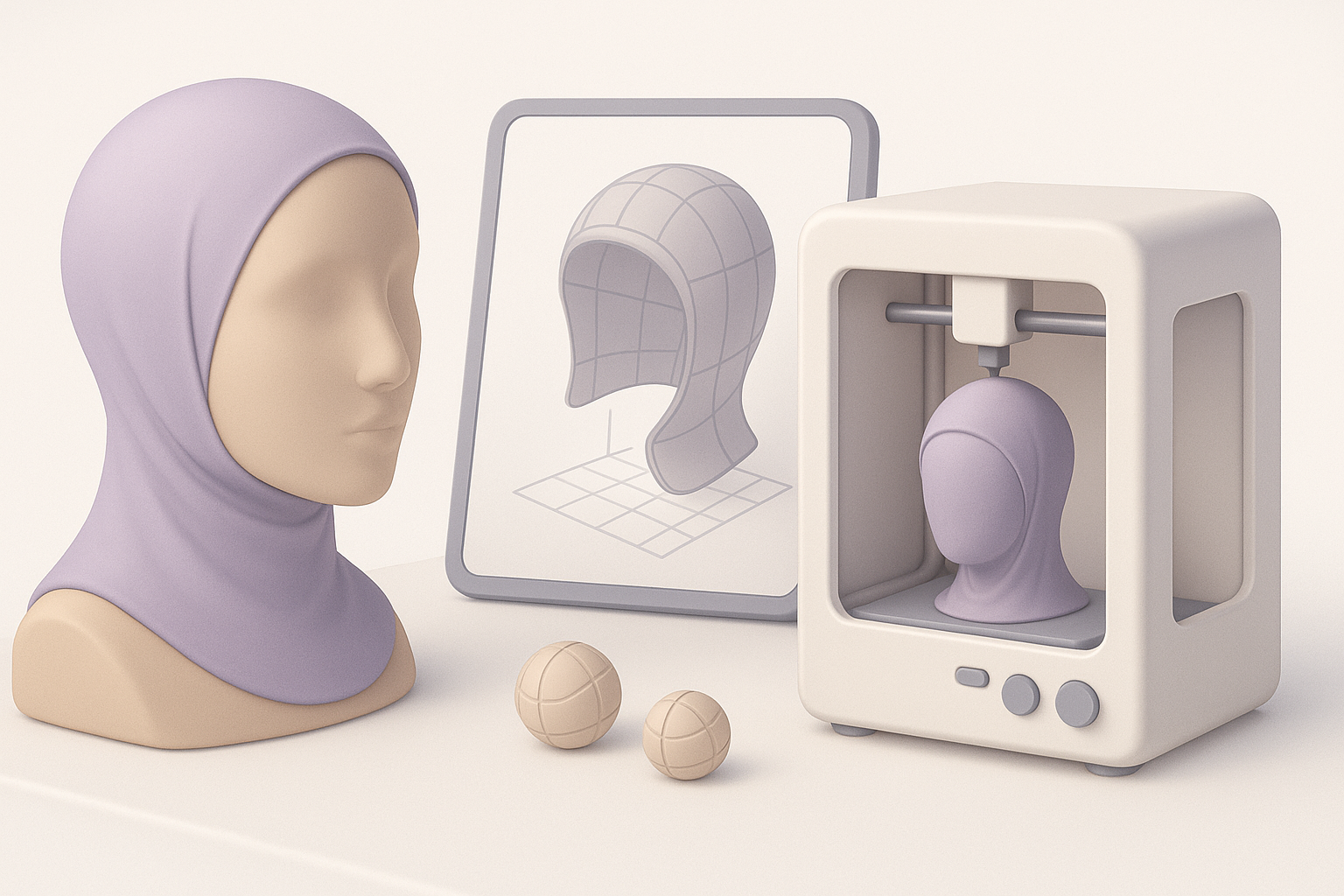 了解头巾内衬帽的3D打印设计示意图