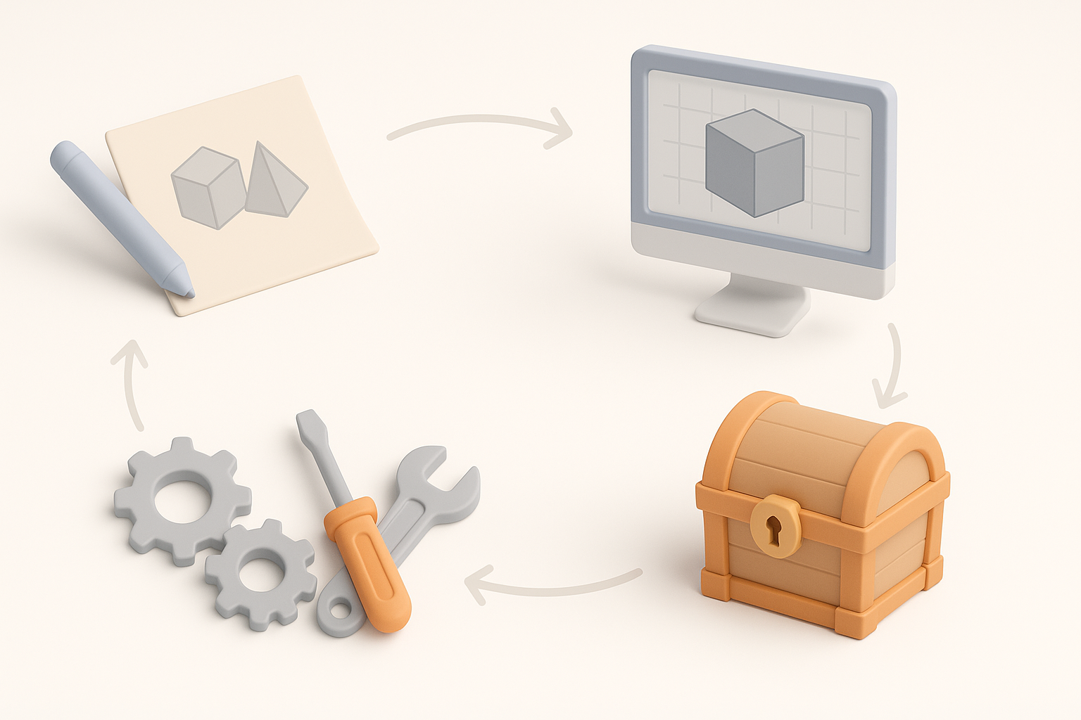 游戏可用3D模型制作流程示意图