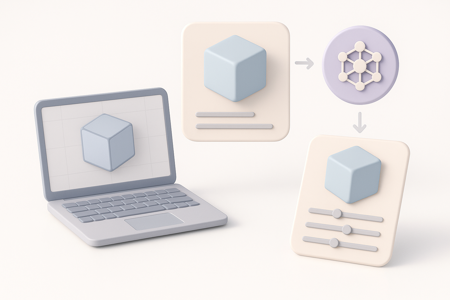 AI 3D 모델 제작 단계별 워크플로우 일러스트레이션