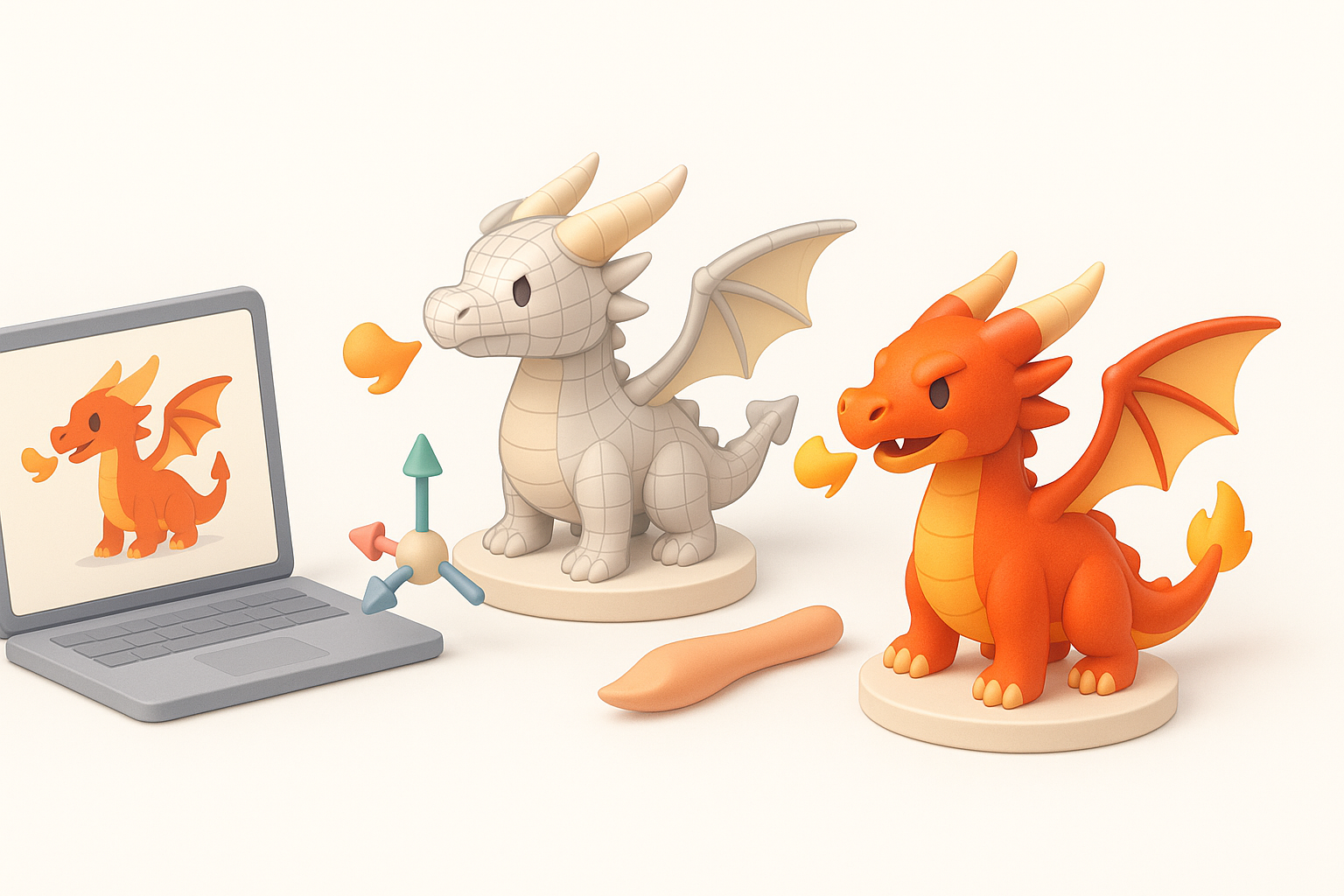 Step-by-Step Inferno Dragon 3D Model Creation illustration