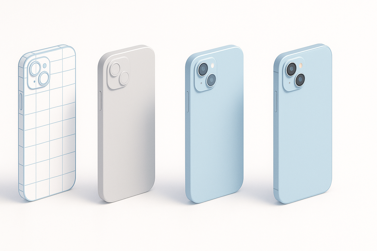 iPhone 3Dモデル制作のステップバイステップワークフローのイラスト