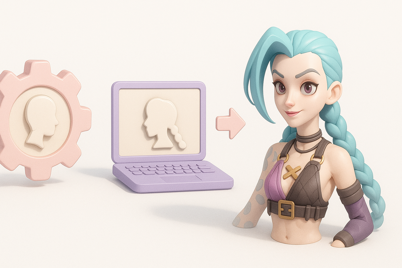 概览：Jinx 3D 模型制作流程示意图