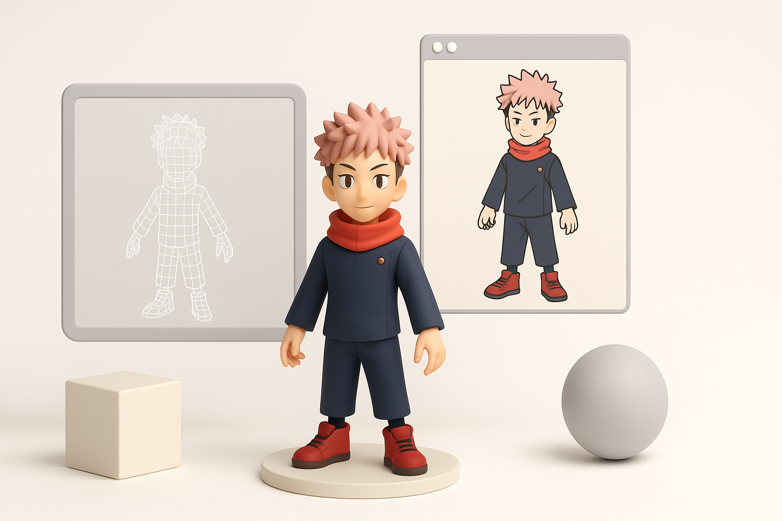 《咒术回战 咒斗之翼》3D 模型制作概览示意图