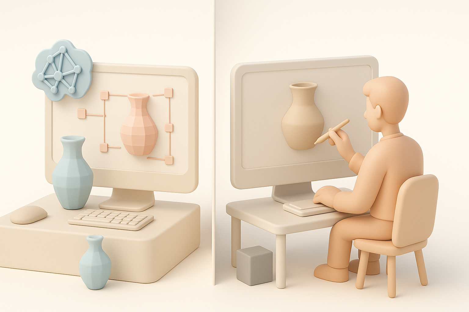 Comparing AI-Powered and Manual 3D Workflows illustration