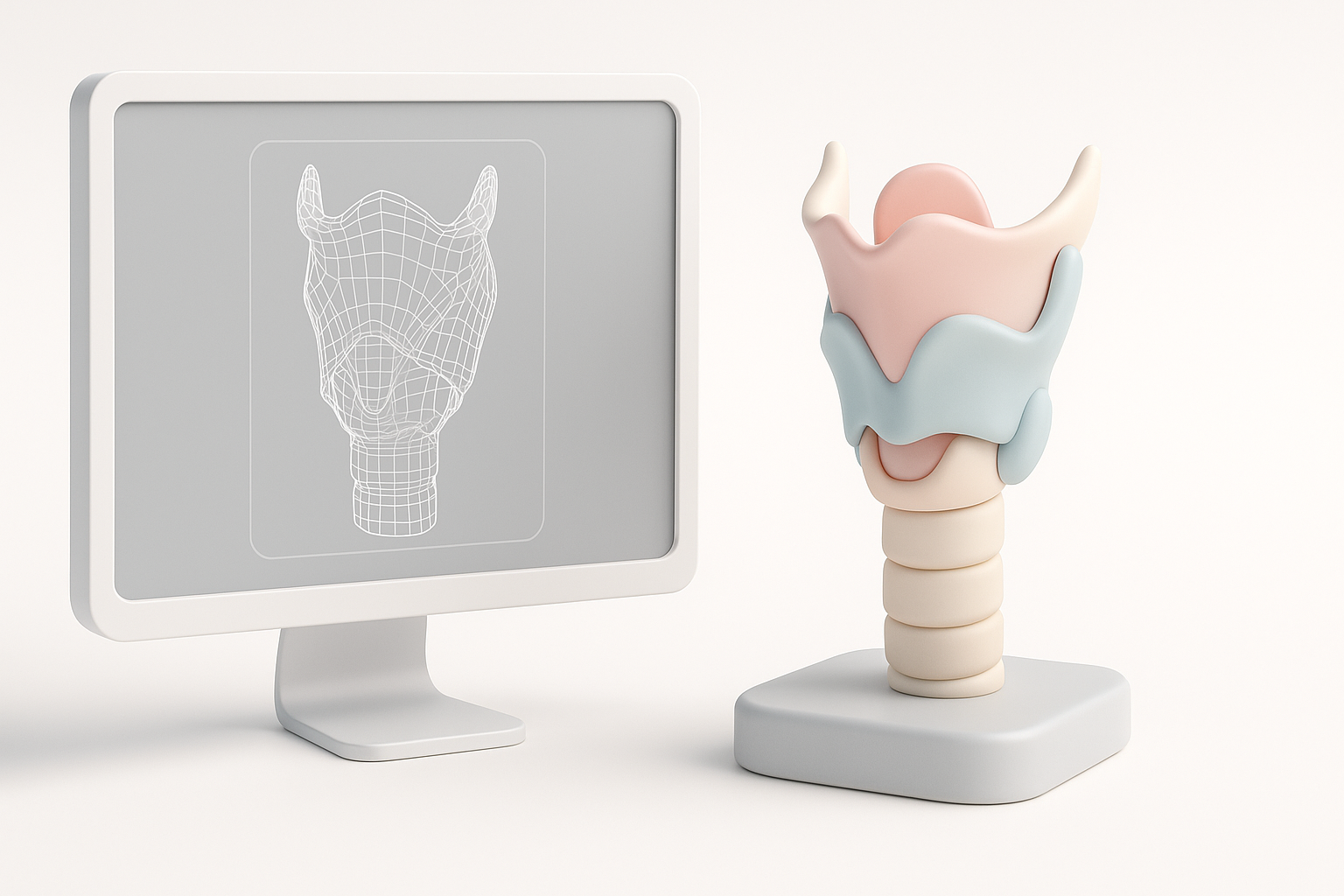 喉部解剖结构理解与3D建模示意图