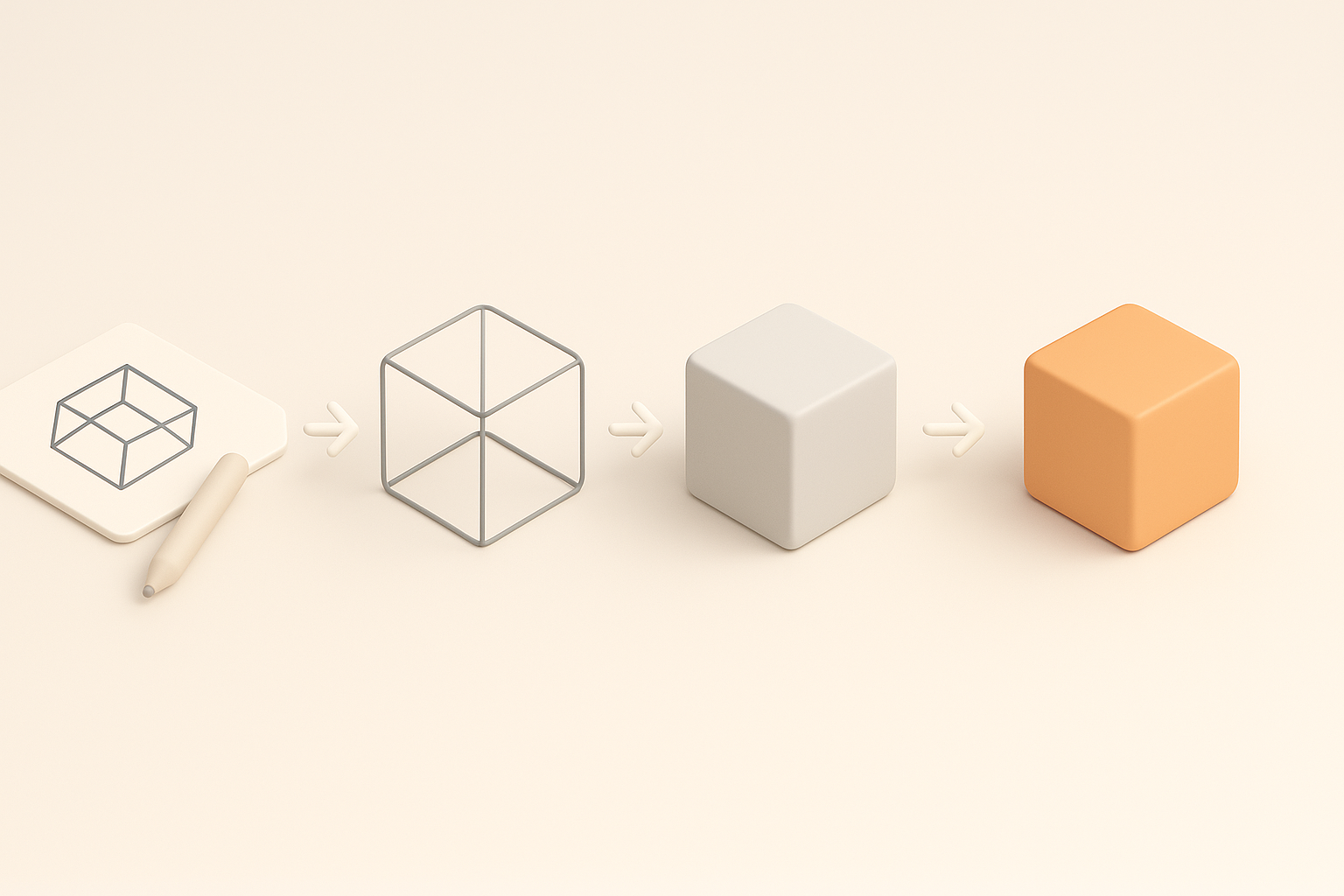 3D 模型制作分步工作流程示意图