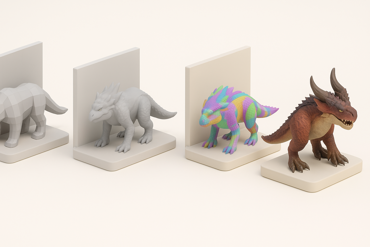 怪物猎人:世界 3D 模型制作分步流程示意图