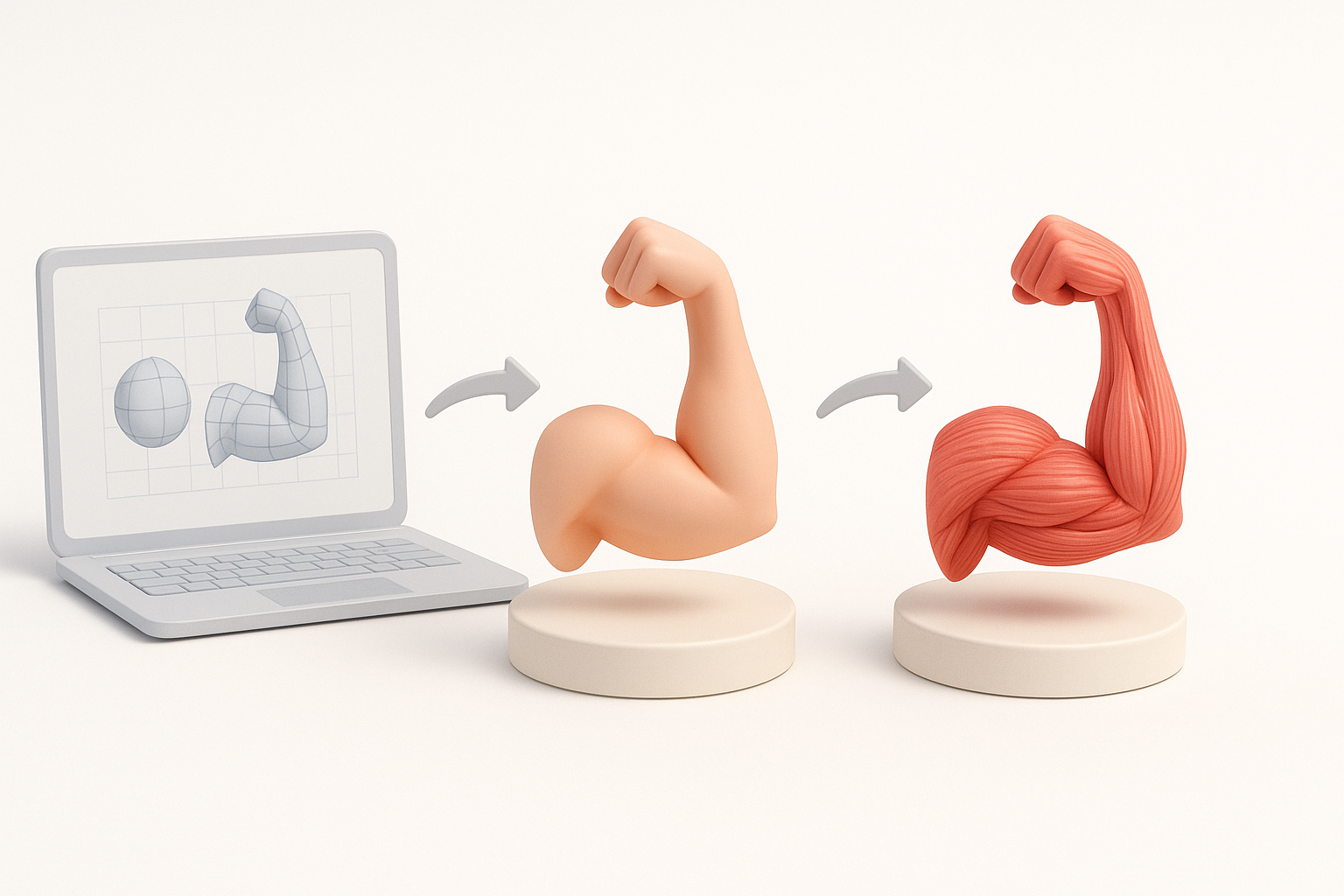 分步流程：构建肌肉3D模型示意图