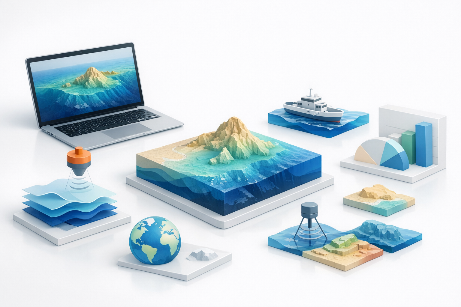 理解用于3D建模的海洋深度数据示意图