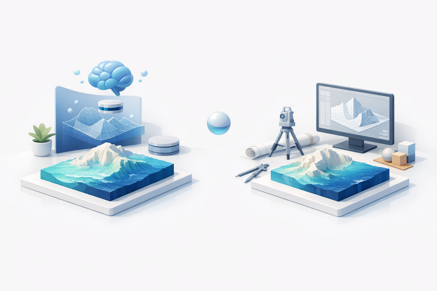 AI驱动与传统3D建模工作流程对比示意图