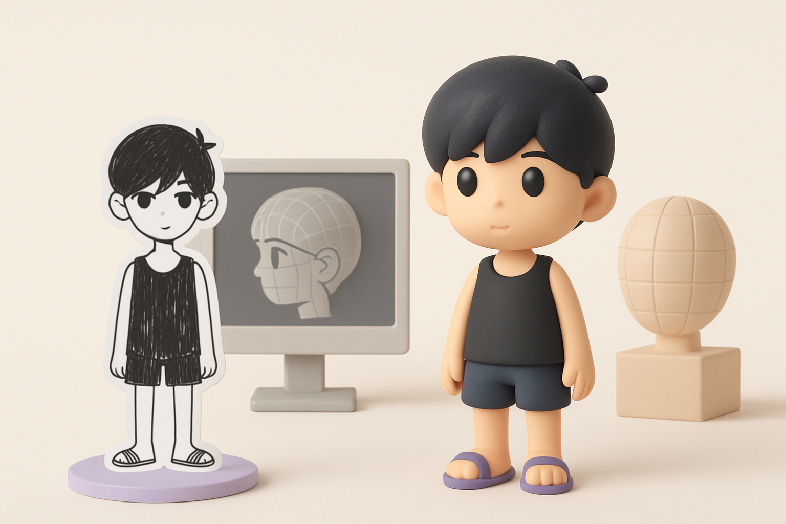 Understanding the Omori Art Style for 3D Modeling illustration
