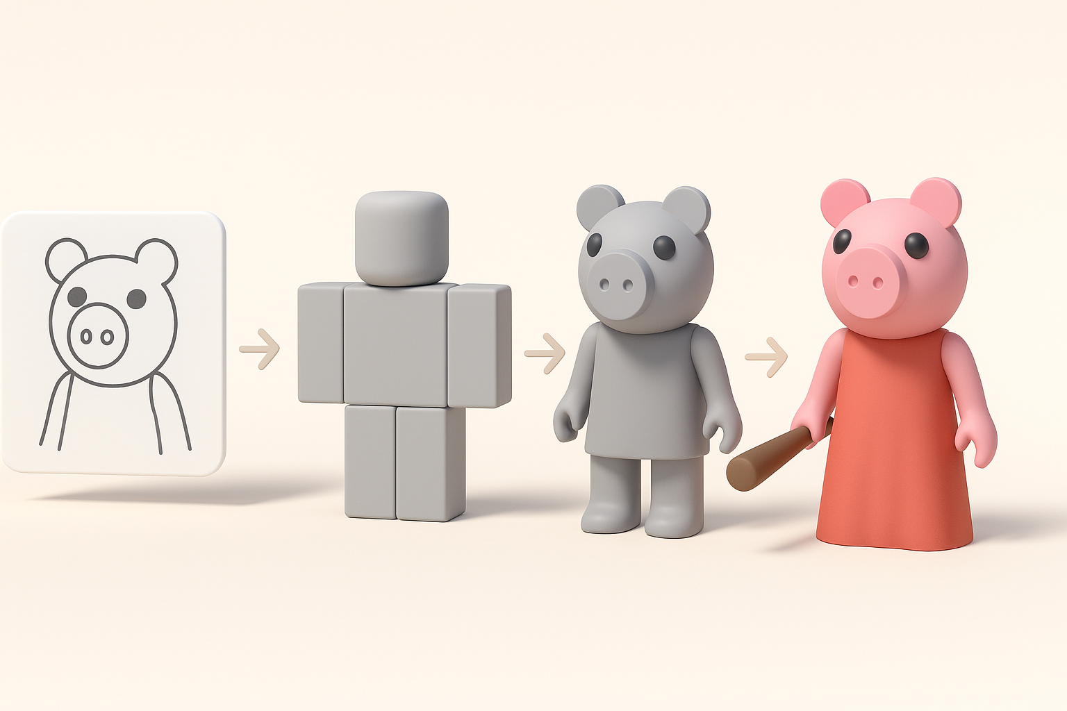制作 Piggy Roblox 3D 模型的逐步工作流插图