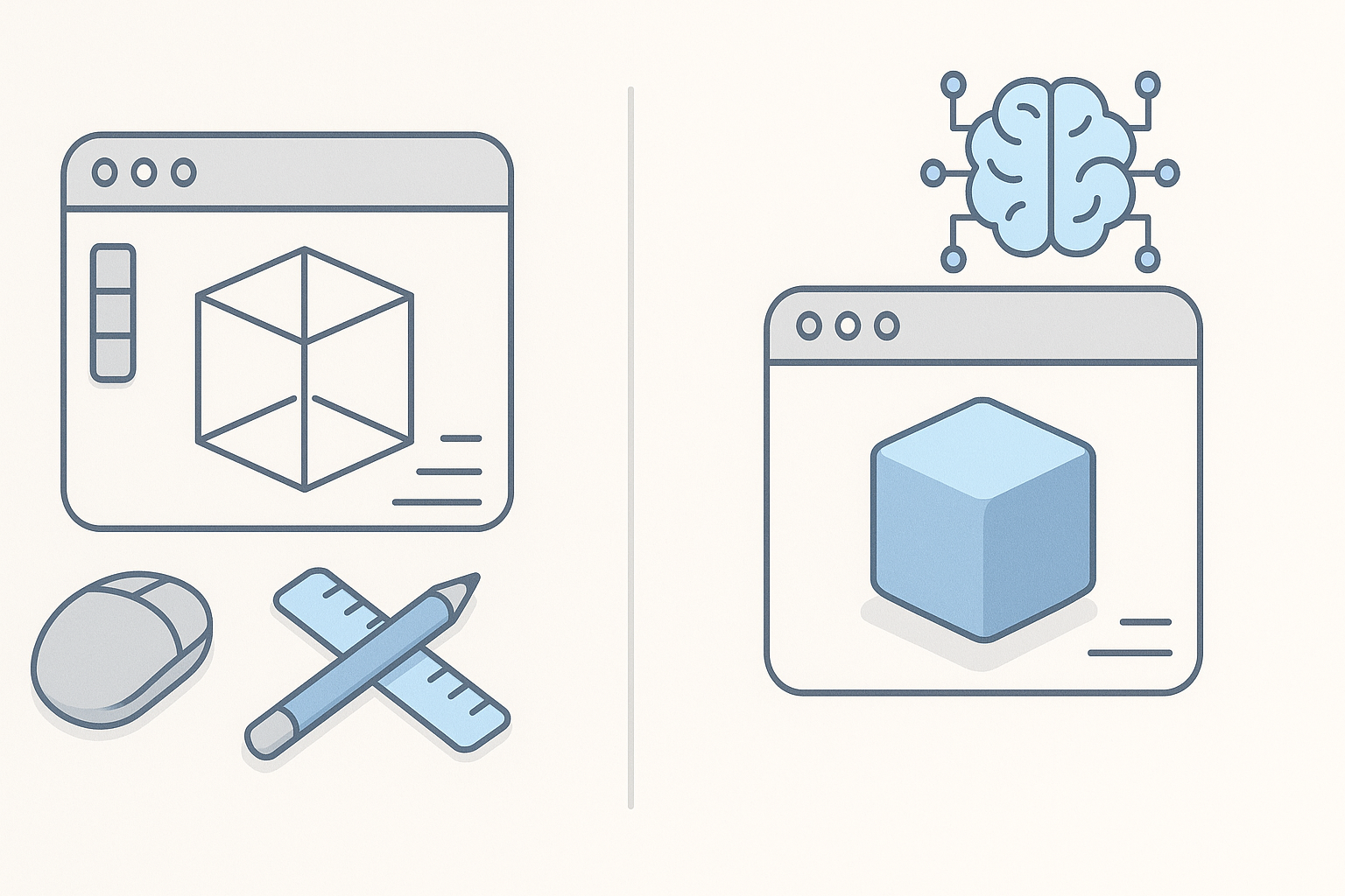 Comparing Traditional and AI-Enhanced 3D Modeling Approaches illustration