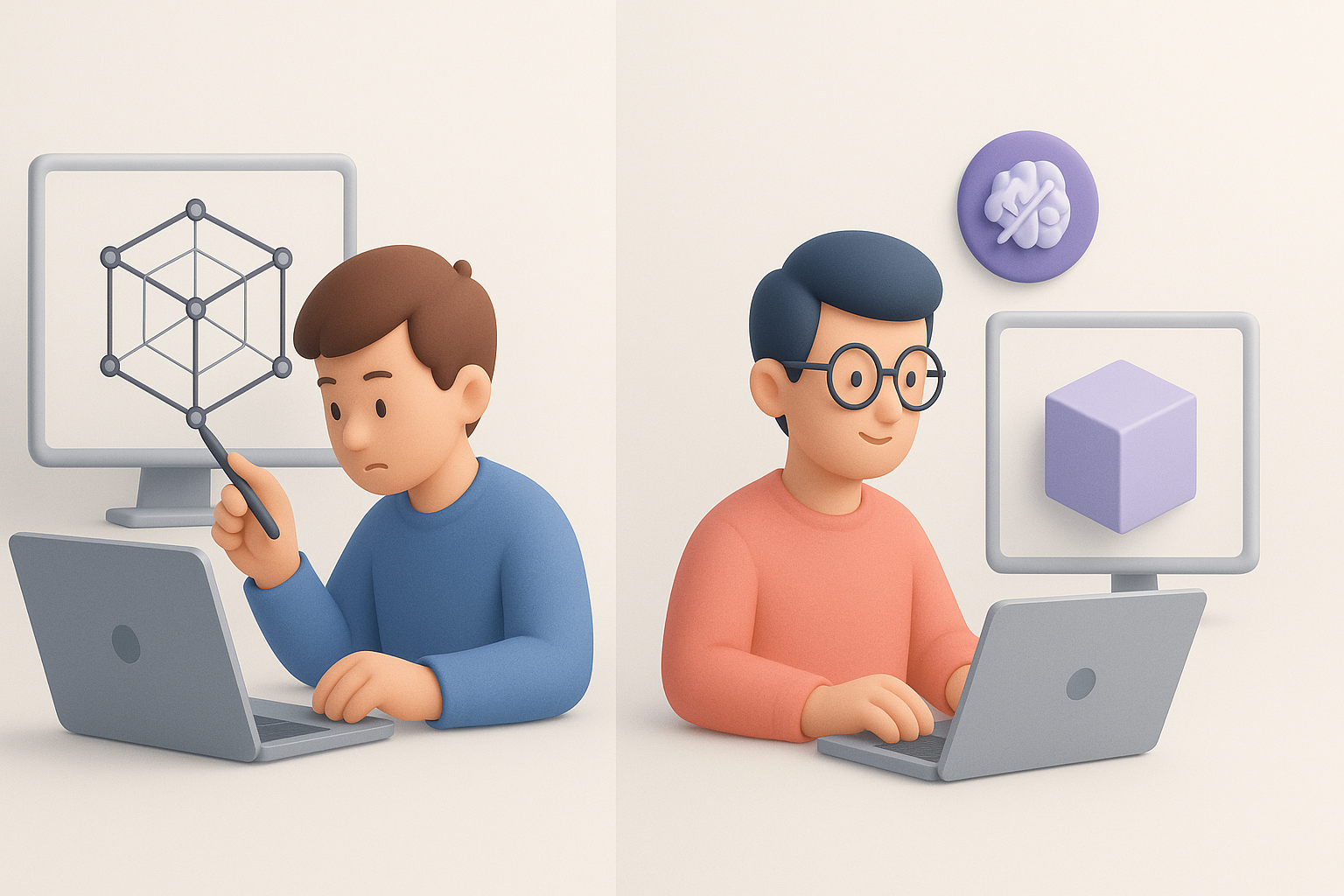 纯手动与 AI 辅助 3D 模型创建的对比插图