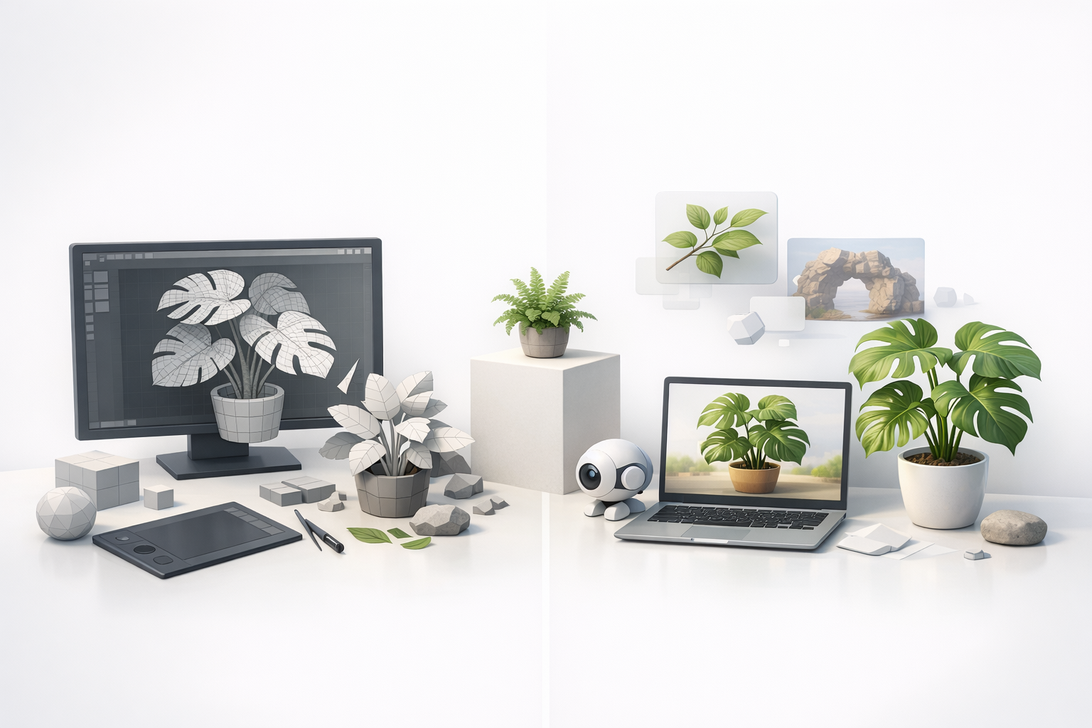 Comparing Manual and AI-Assisted Plant 3D Modeling illustration
