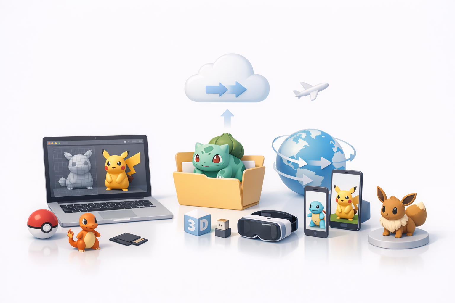 ポケモン3Dモデルのエクスポート、共有、活用のイラスト