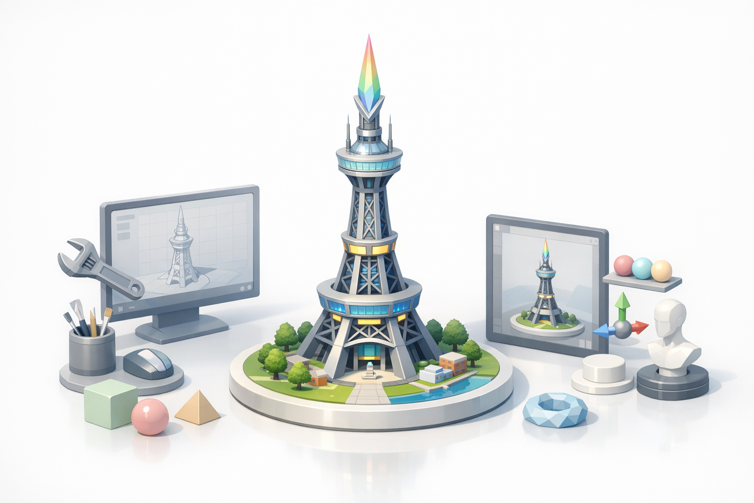 宝可梦棱镜塔3D建模概览示意图