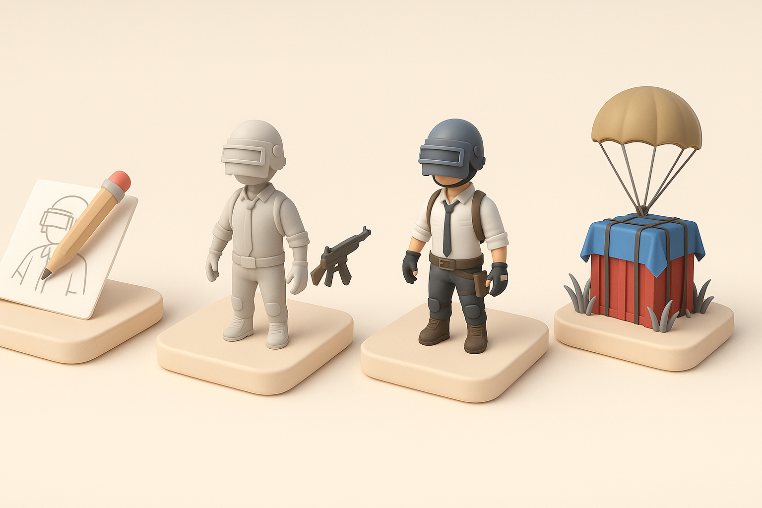 我制作 PUBG 3D 模型的逐步工作流插图