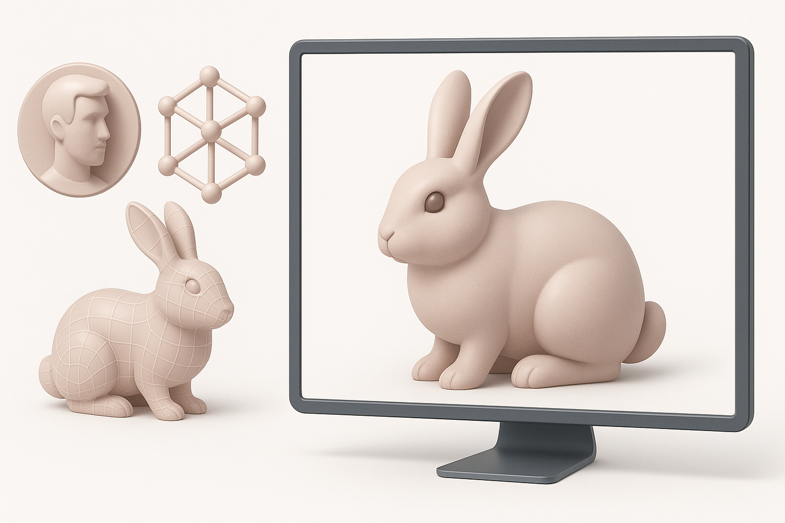兔子3D模型实际制作流程示意图