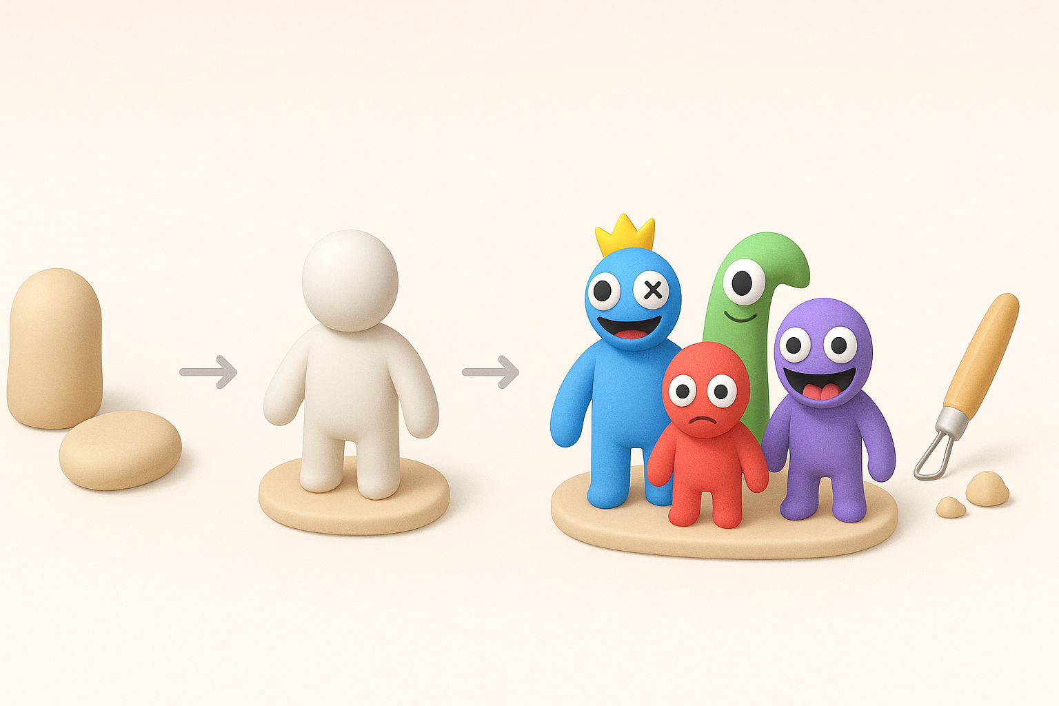 Rainbow Friends 模型分步制作流程示意图