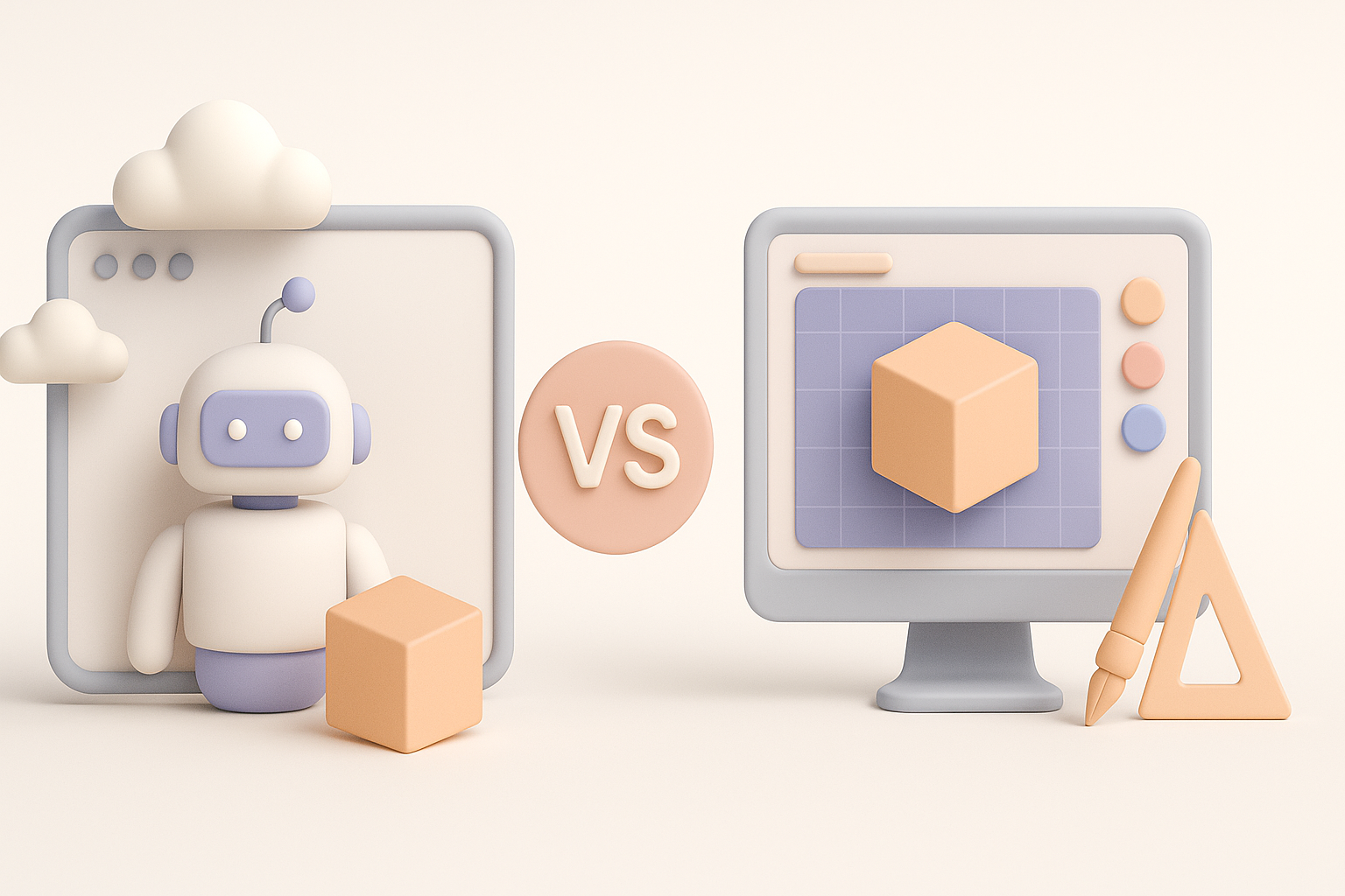 AI驱动与传统3D创作方式对比示意图