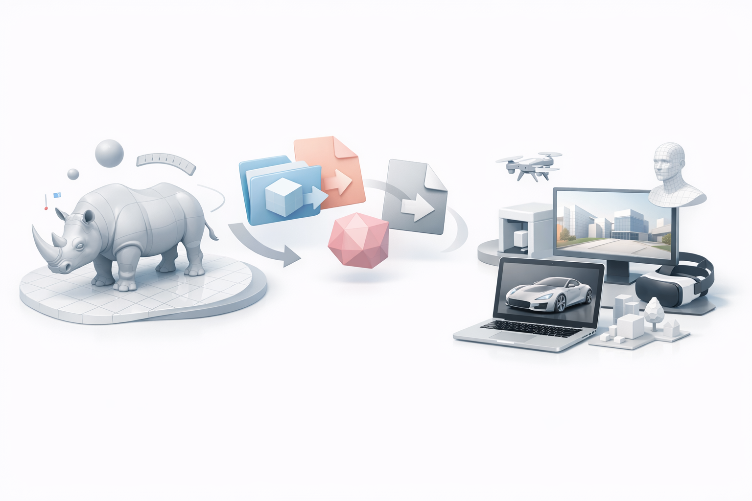 犀牛3D模型导出与应用示意图