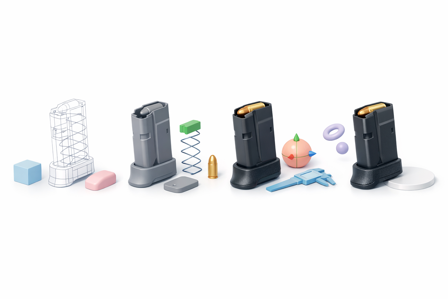 3D 创建流程分步说明示意图