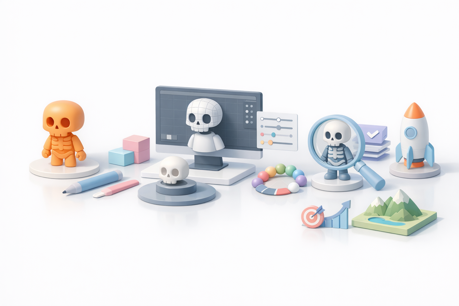 核心要点总结:Sans 3D 建模关键经验示意图