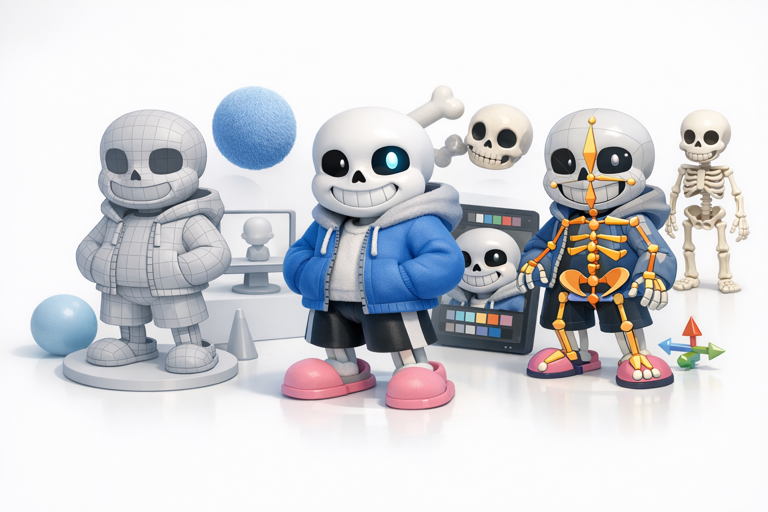 Sans 建模、贴图与绑定最佳实践示意图