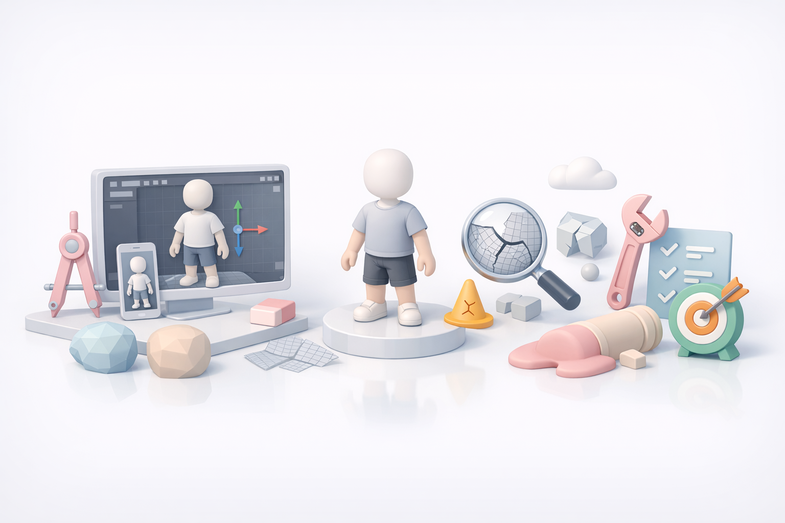 Sans 3D 建模经验教训与常见误区示意图