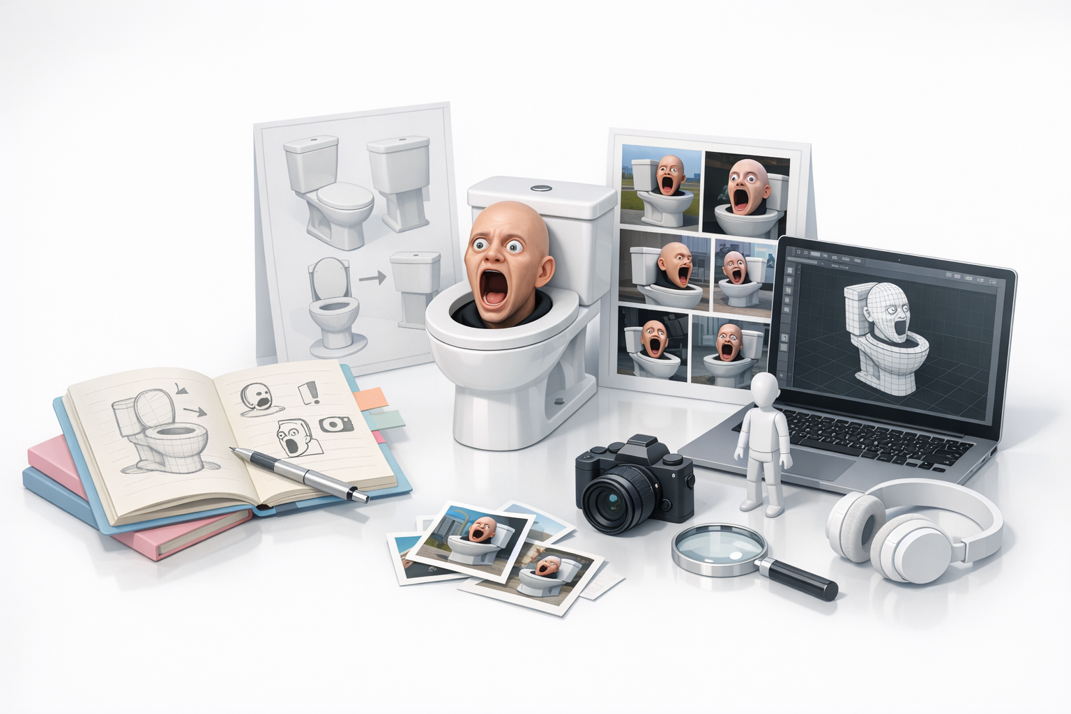Planning and Reference Gathering for Skibidi Toilet Models illustration