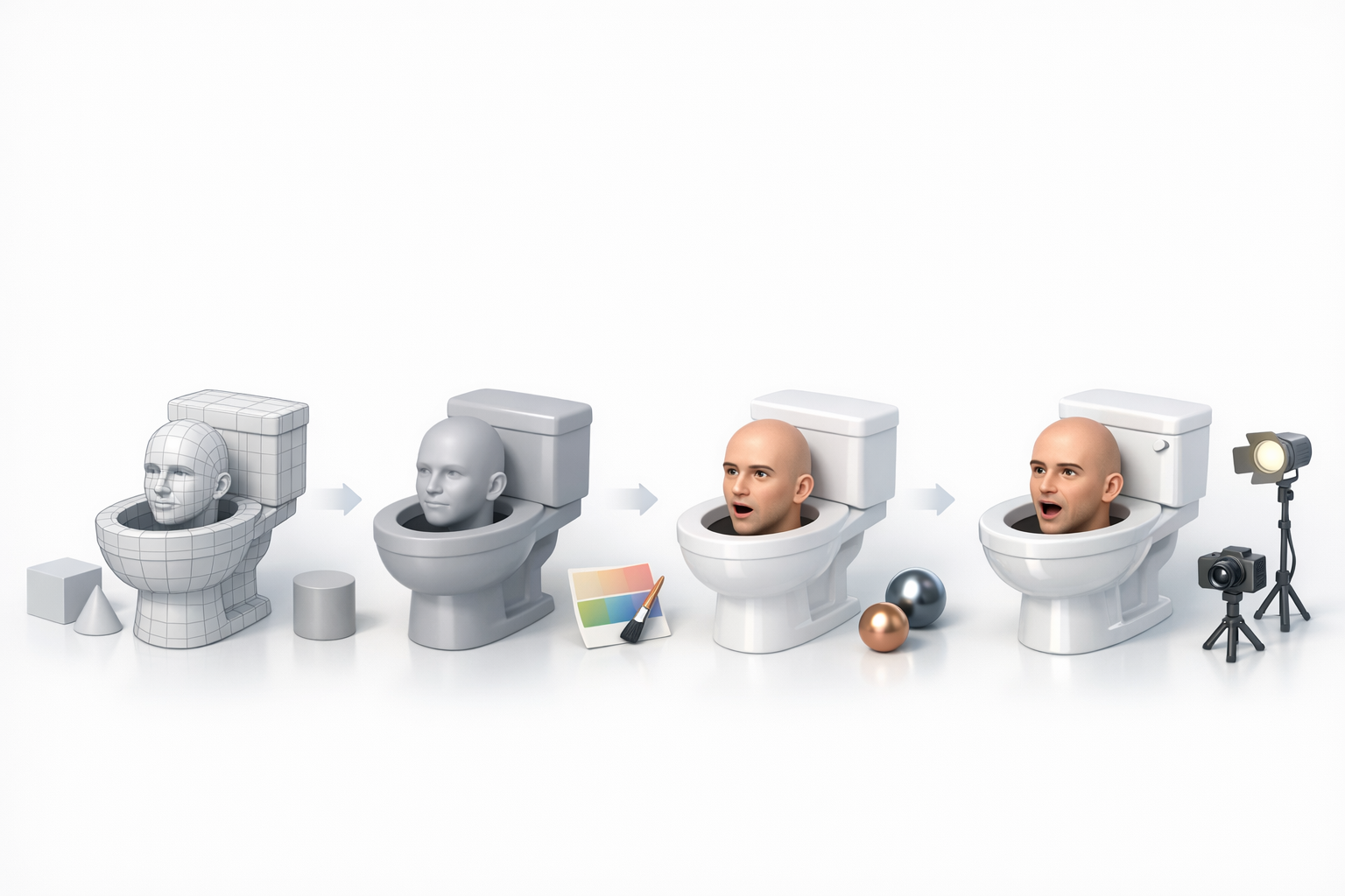 Step-by-Step Workflow: Creating a Skibidi Toilet 3D Model illustration