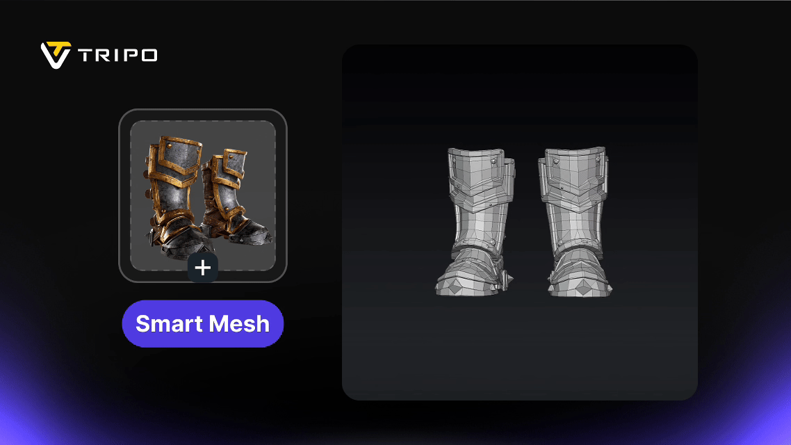 Smart Mesh wireframe output of a pair of boots