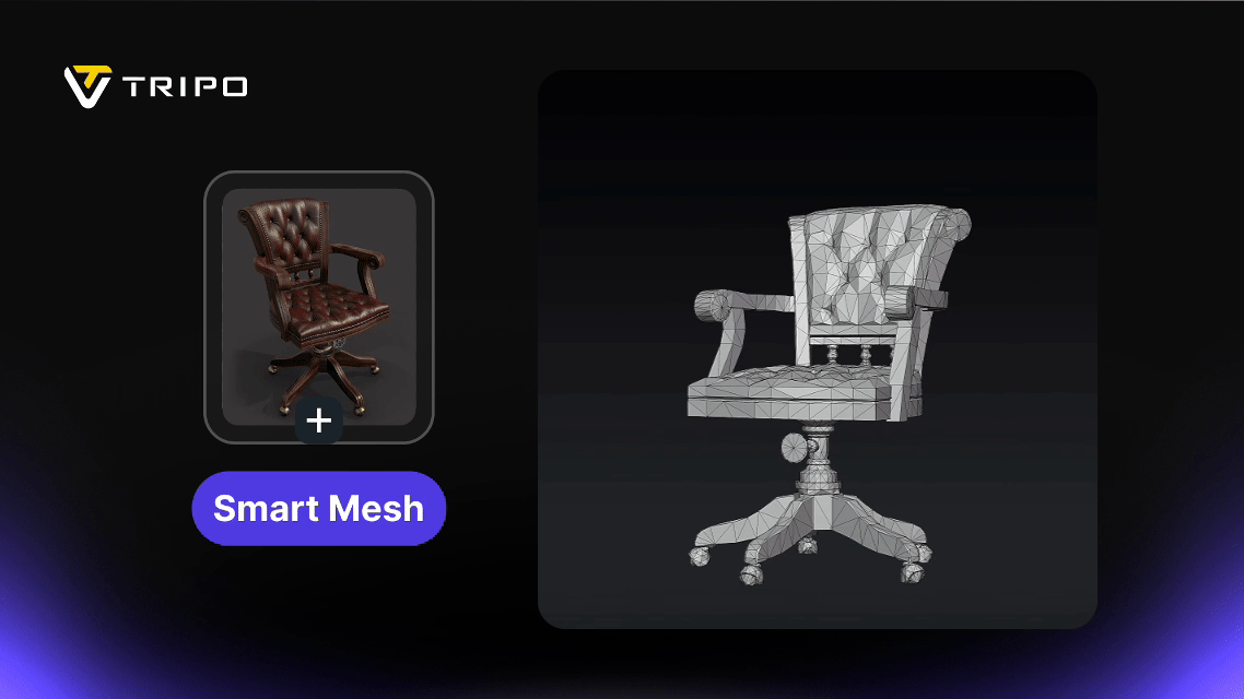 Smart Mesh wireframe output of an office chair