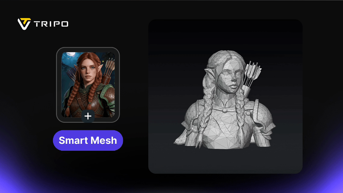 Smart Mesh wireframe output of a character bust