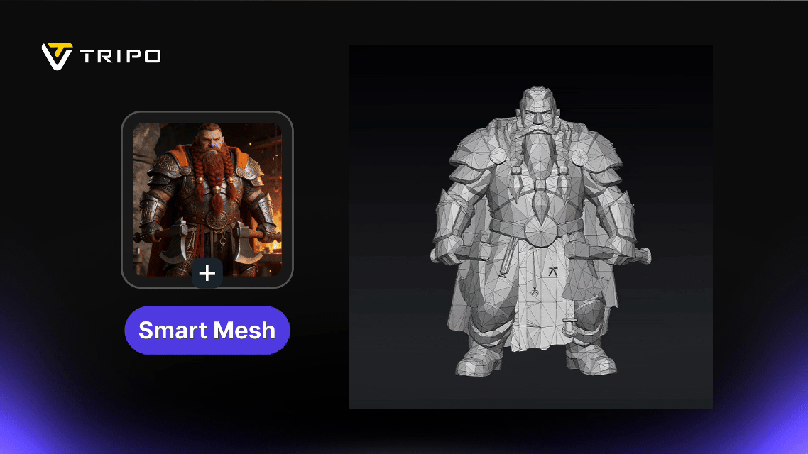Smart Mesh wireframe output of a warrior character