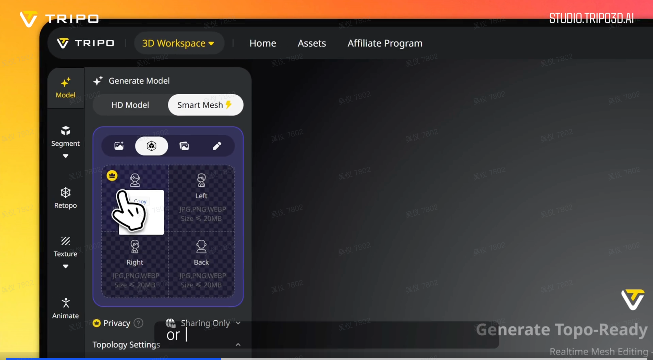 Upload front, left, right, and back views directly for more accurate geometry