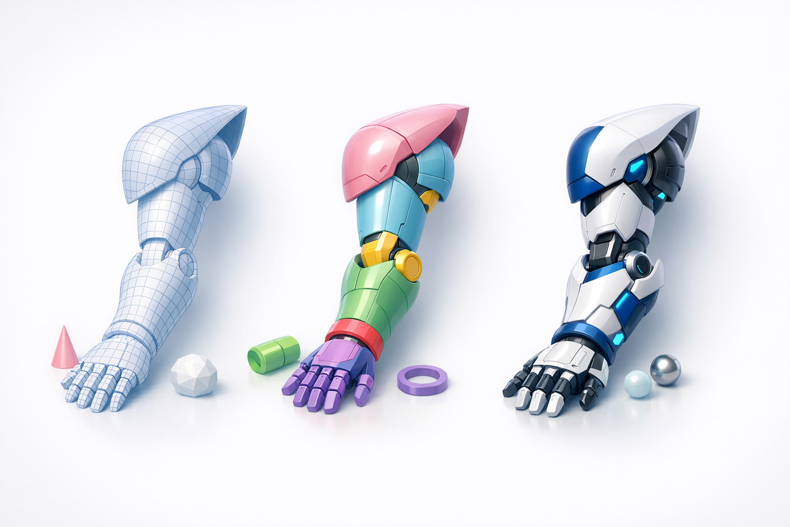 Retopology、分割与贴图示意图