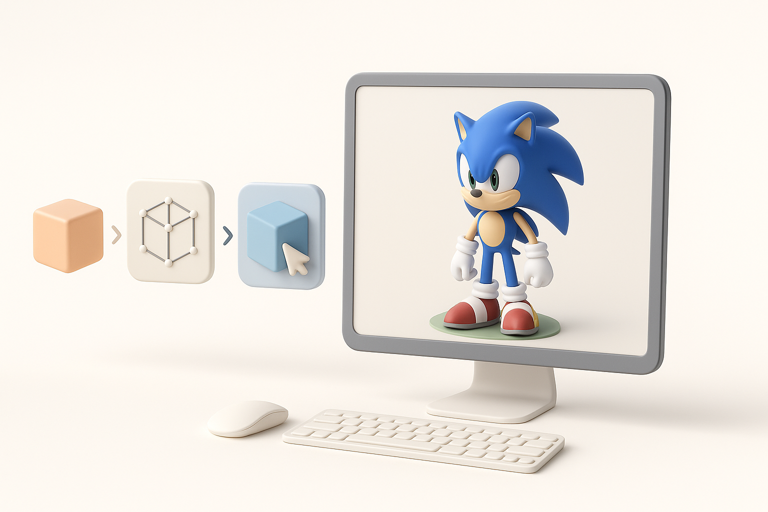我的 Sonic Frontiers 3D 模型生成工作流程示意图