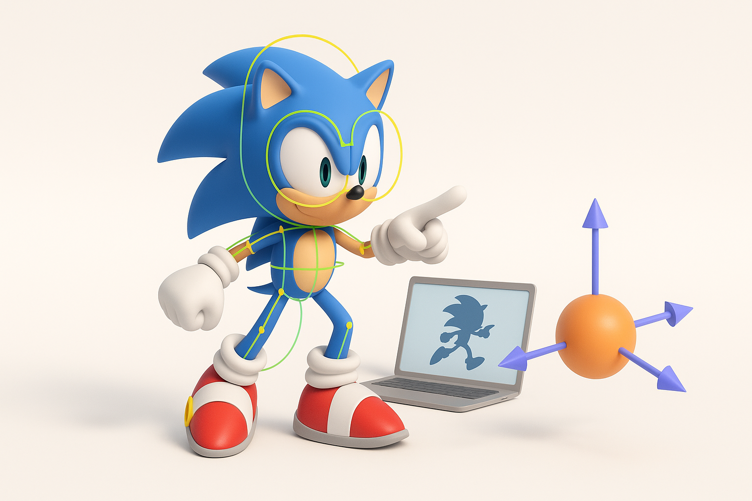 Sonic Frontiers 角色骨骼绑定与动画制作示意图