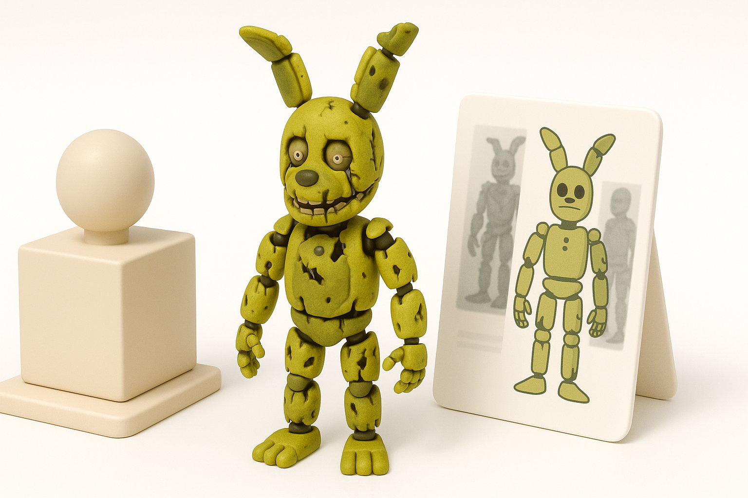 了解 Springtrap 的设计与参考资料收集示意图