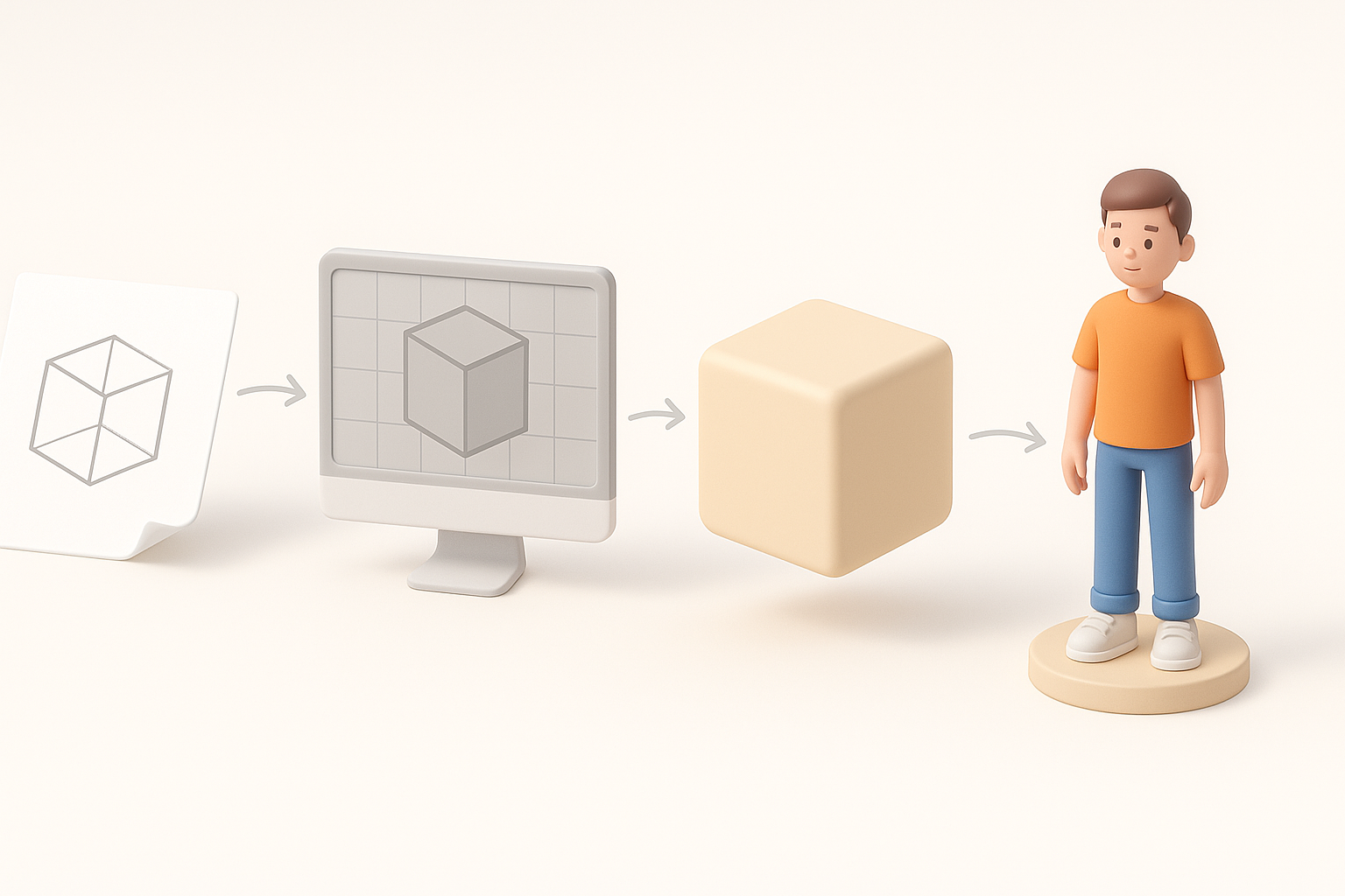 3D 建模工作流程：分步流程示意图