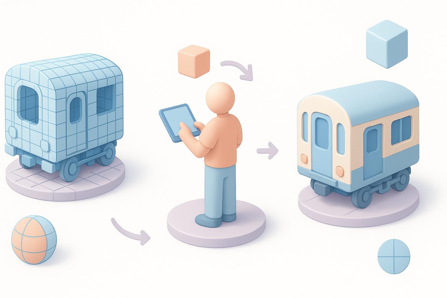 Retopology、分割与优化示意图