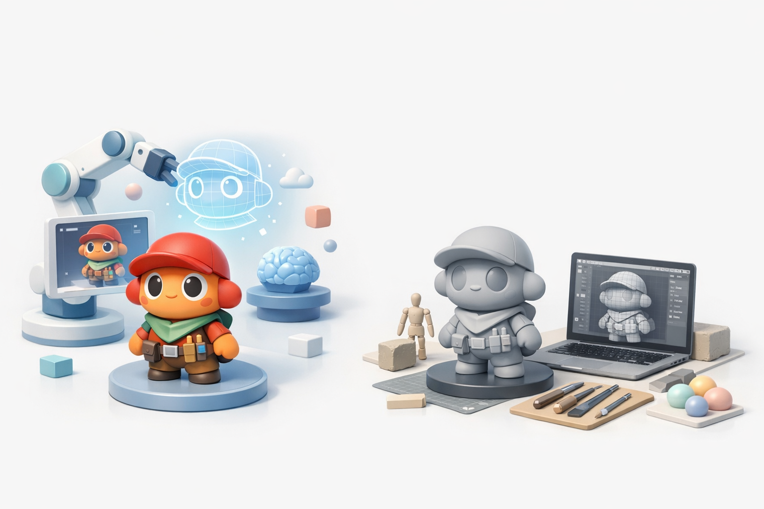 Comparing AI-Powered and Traditional 3D Creation Methods illustration