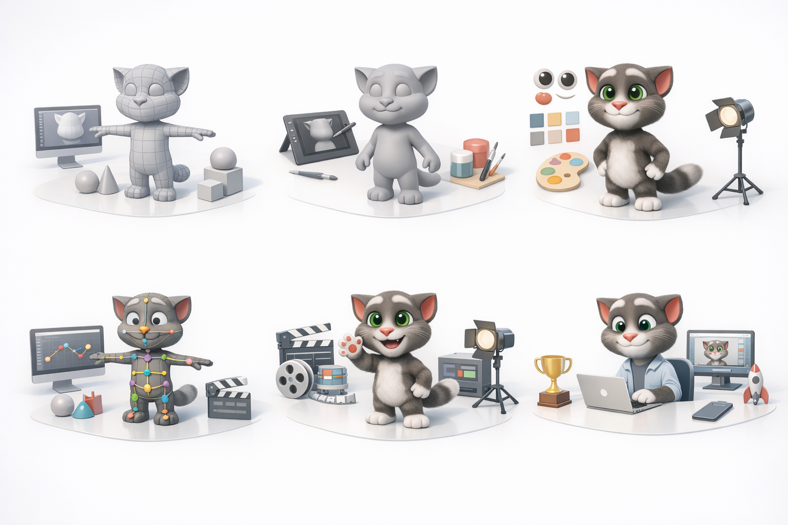 制作 Talking Tom 3D 模型关键步骤示意图