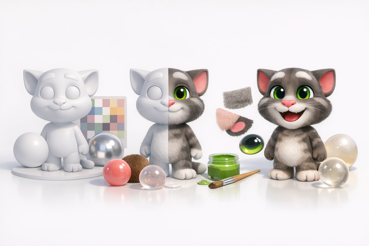 贴图与材质：赋予 Talking Tom 生命示意图
