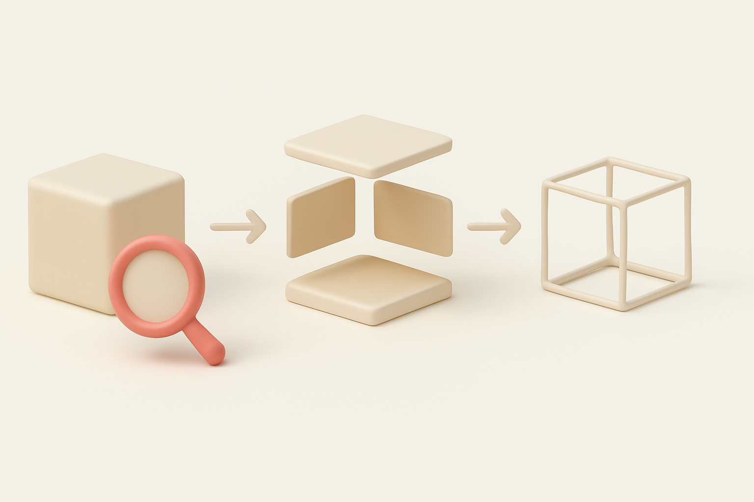3D模型拆解分步工作流程示意图