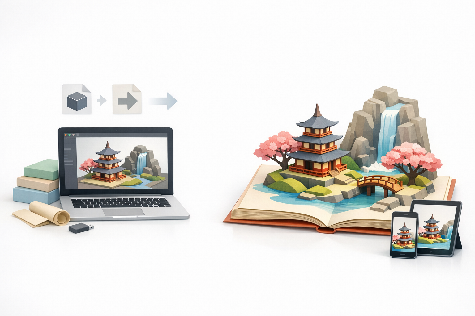 导出与集成 Tengami 风格模型示意图